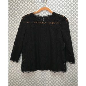 Talbots black lace 3/4 Sleeve Blouse Size 2
